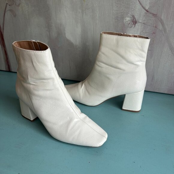 Journee Collection Haylinn Ankle Booties Square Toe Ivory White Vegan Leather - Picture 12 of 13